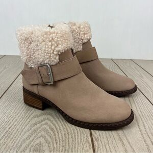 Gentle Souls by Kenneth Cole Best Cozy Slit Moto Boots 8.5 Mushroom Leather $295